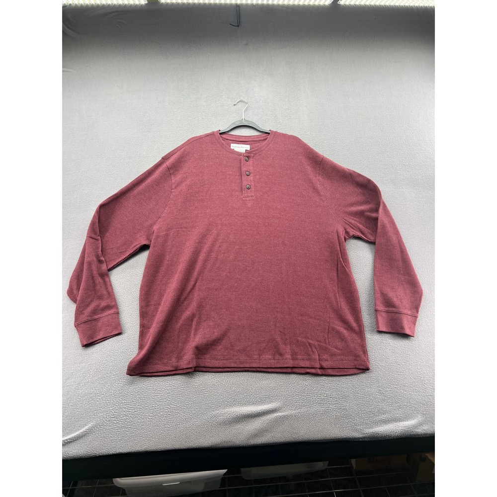 Seventh Avenue Shirt Mens 3XL Henley Burgundy Waffle Knit Long Sleeve Thermal